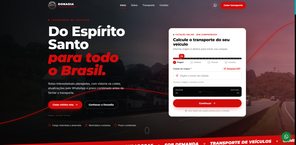 Donadia Transportes — projeto desenvolvido pela Lev Sistemas