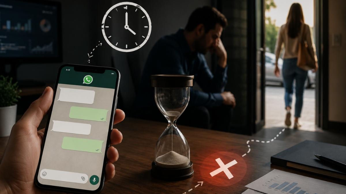 Celular exibindo conversa de WhatsApp com cliente aguardando resposta de uma empresa